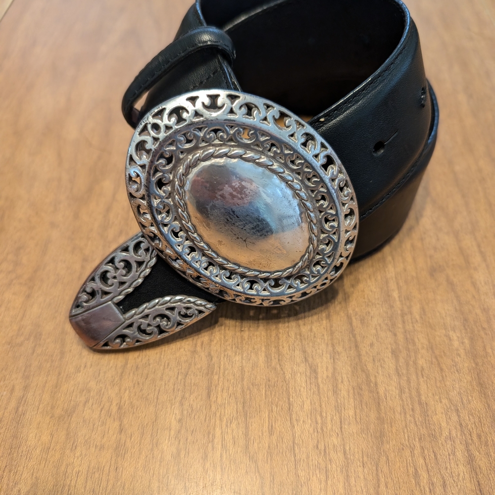 Black Leather Belt with Silver Buckle
